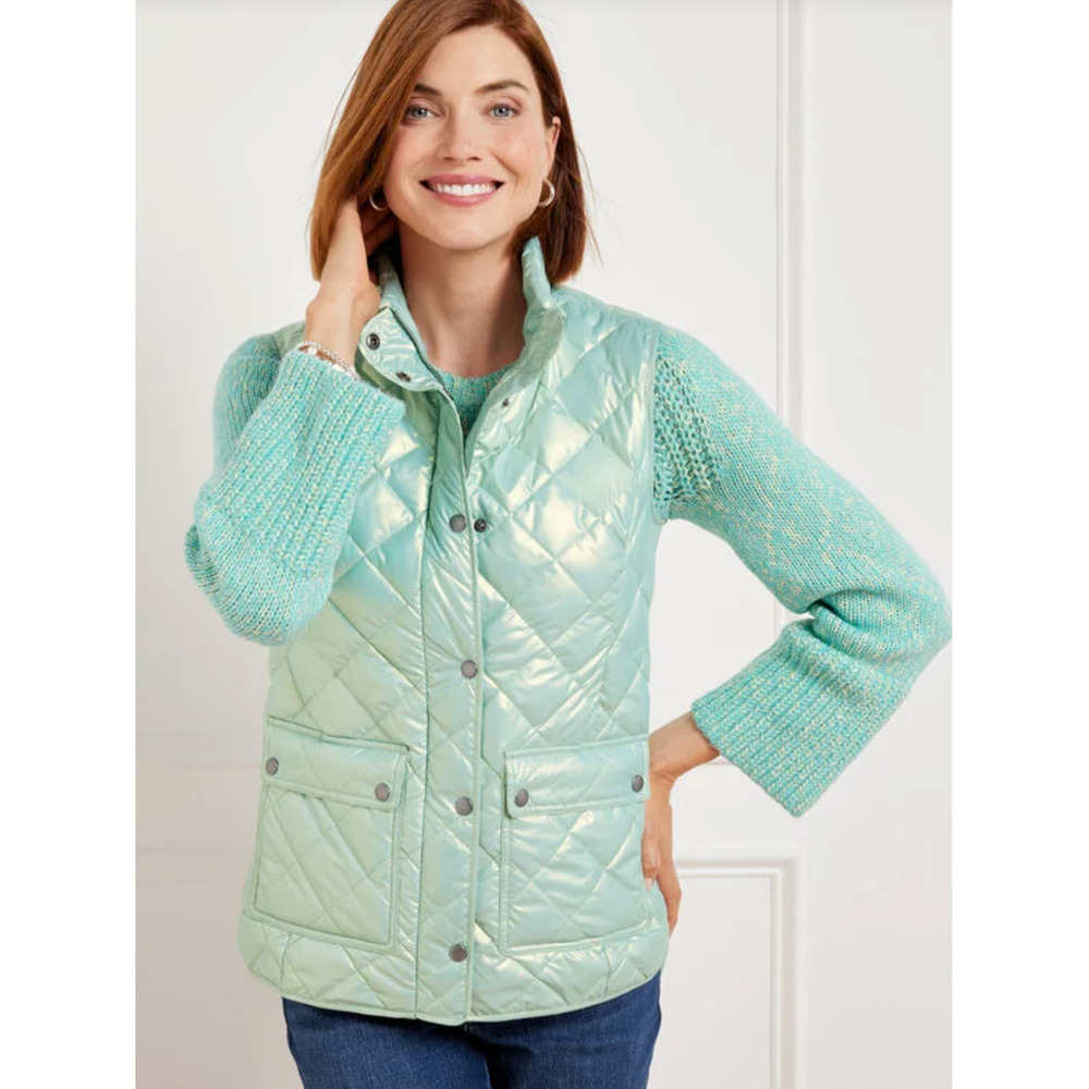 NWT TALBOTS SNOWBOUND BLUE PEARLIZED QUILTED DOWN PUFFER VEST JACKET SZ 1X